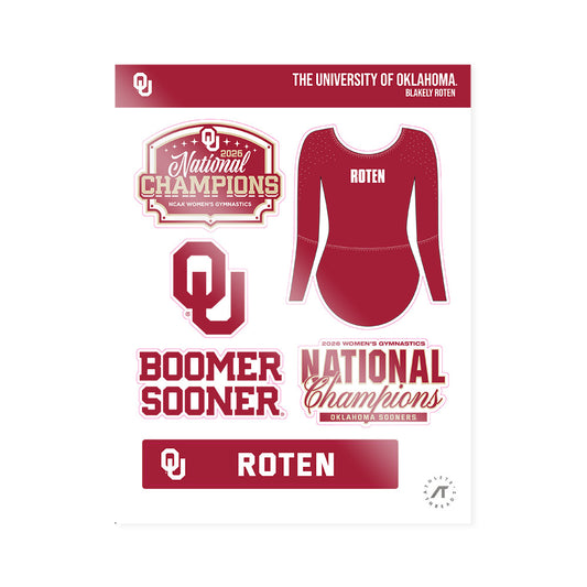 Oklahoma - NCAA Women's Gymnastics : Blakely Roten - National Champions Sticker Sheet-0