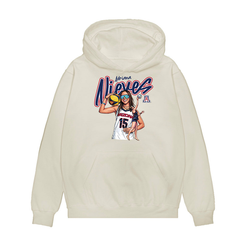 Arizona - NCAA Beach Volleyball : Adriana Nieves Papaleo - Caricature Premium Hooded Sweatshirt-0