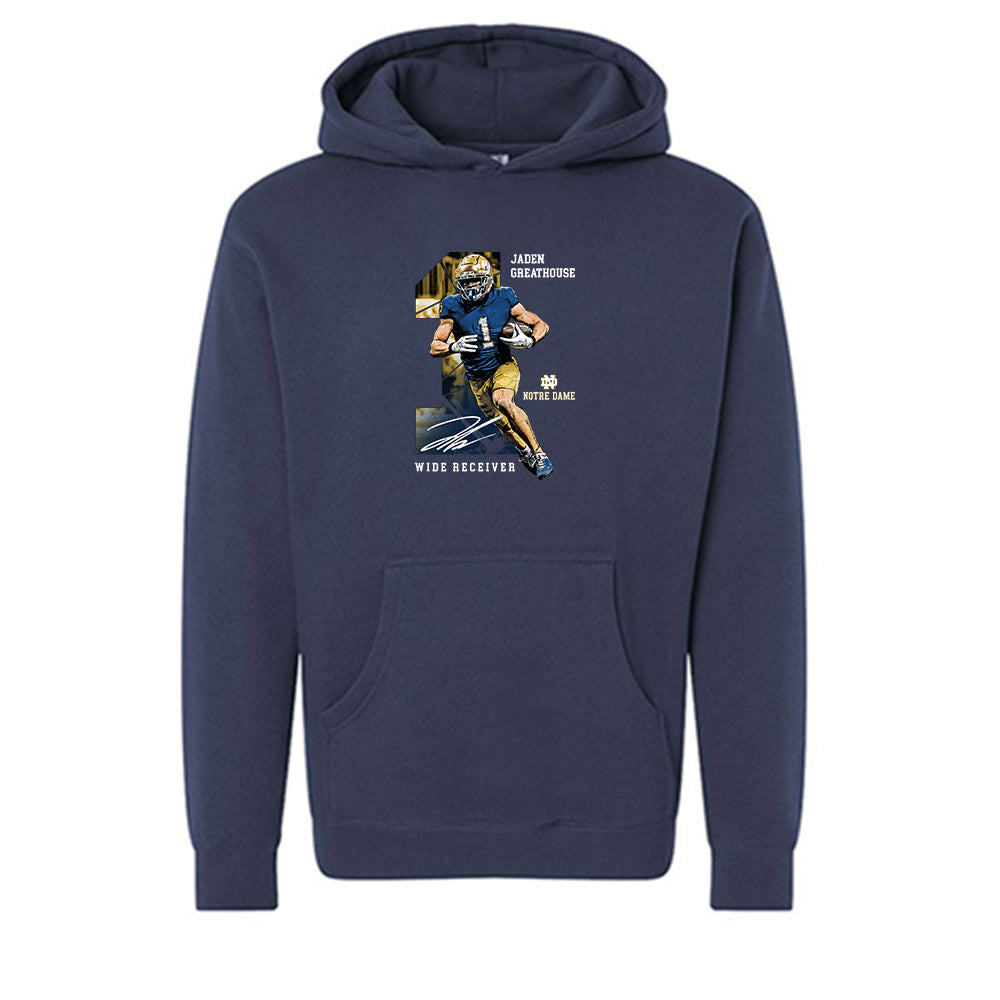Notre Dame - NCAA Football : Jaden Greathouse - Collage Hooded Pullover Sweatshirt-0
