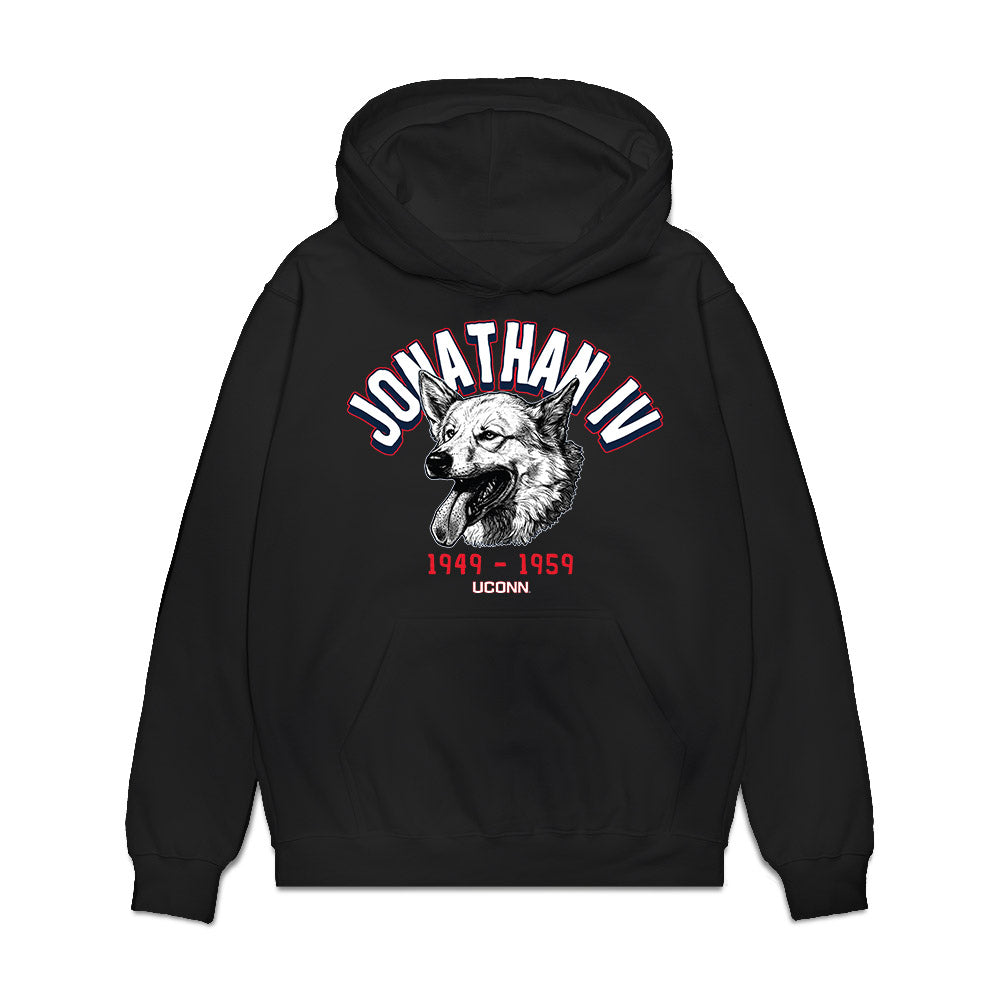 UConn - Huskies Mascot : Jonathan IV - Caricature Premium Hooded Sweatshirt-0