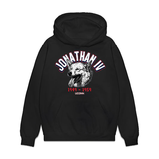 UConn - Huskies Mascot : Jonathan IV - Caricature Premium Hooded Sweatshirt-0