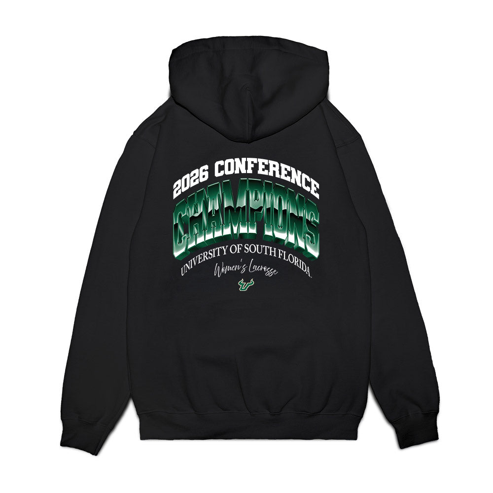 USF - NCAA Women's Lacrosse : - 2026 Conference Champions Premium Hooded Sweatshirt-1