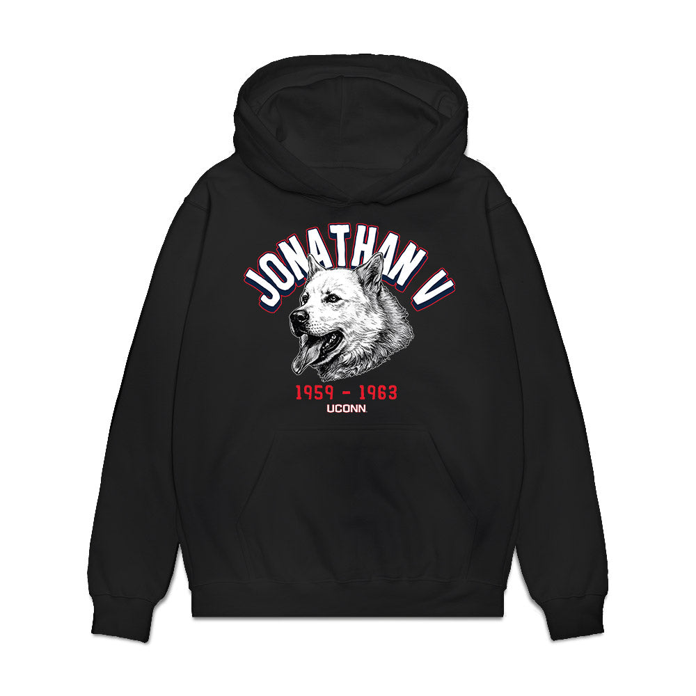 UConn - Huskies Mascot : Jonathan V - Caricature Premium Hooded Sweatshirt-0