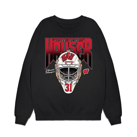 Wisconsin - NCAA Mens Ice Hockey : Daniel Hauser - Graphic Premium Crewneck Sweatshirt-0