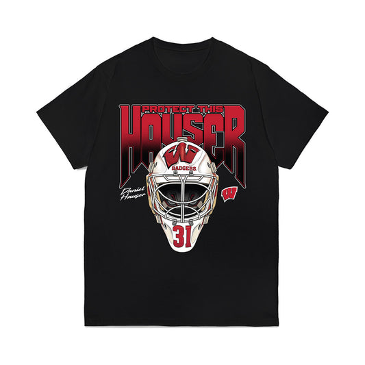 Wisconsin - NCAA Mens Ice Hockey : Daniel Hauser - Graphic Comfort Colors T-Shirt-0