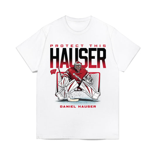 Wisconsin - NCAA Men's Ice Hockey : Daniel Hauser - PROTECT THIS HAUSER Comfort Colors T-Shirt-0