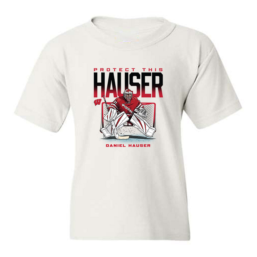 Wisconsin - NCAA Men's Ice Hockey : Daniel Hauser - PROTECT THIS HAUSER Youth T-Shirt-0