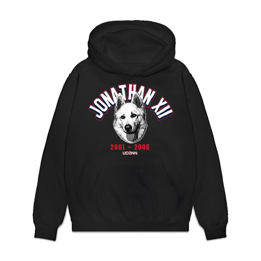 UConn - Huskies Mascot : Jonathan XII - Caricature Premium Hooded Sweatshirt-0