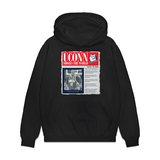 UConn - Men's Basketball Legends : Khalid El-Amin - Newspaper Headline Premium Hooded Sweatshirt-0