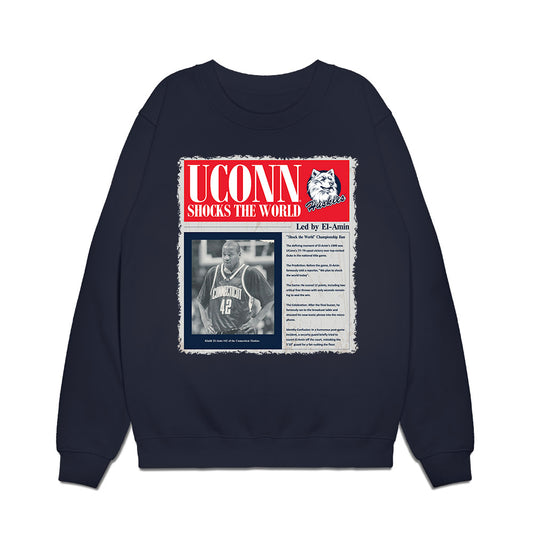 UConn - Men's Basketball Legends : Khalid El-Amin - Newspaper Headline Premium Crewneck Sweatshirt-0