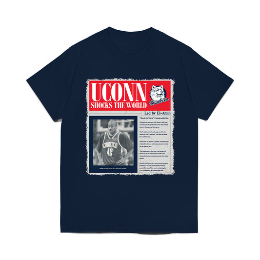 UConn - Men's Basketball Legends : Khalid El-Amin - Newspaper Headline Comfort Colors T-Shirt-0