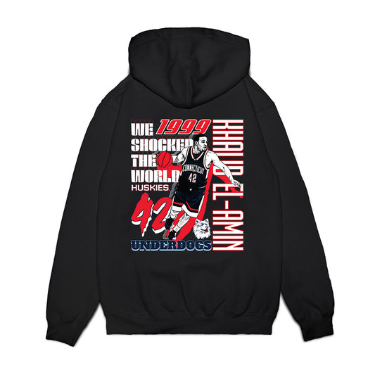UConn - Men's Basketball Legends : Khalid El-Amin - Graphic Story Premium Hooded Sweatshirt-1