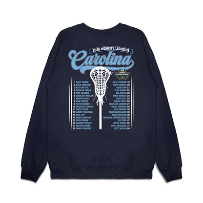 UNC - NCAA Women's Lacrosse : 2026 NCAA Championship Roster List Premium Crewneck Sweatshirt-1