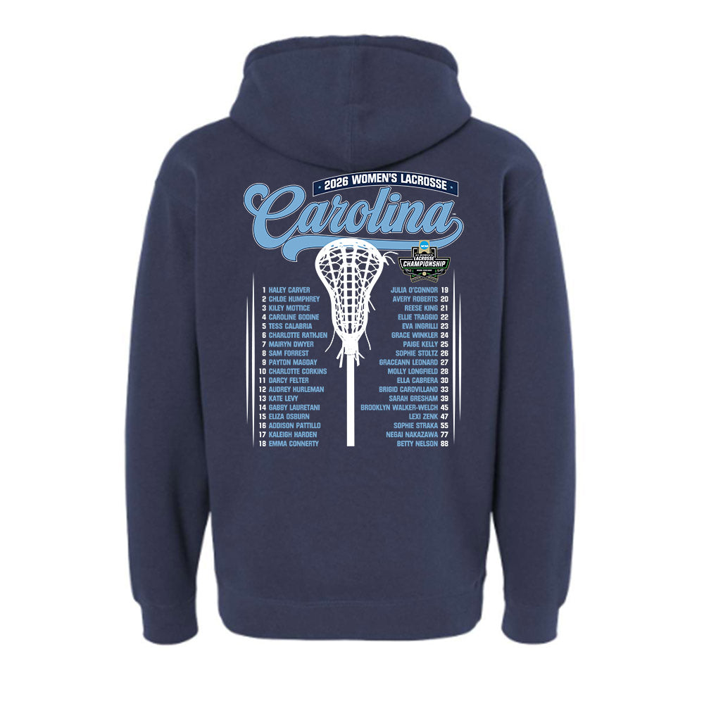 UNC - NCAA Women's Lacrosse : 2026 NCAA Championship Roster List Hooded Pullover Sweatshirt-1