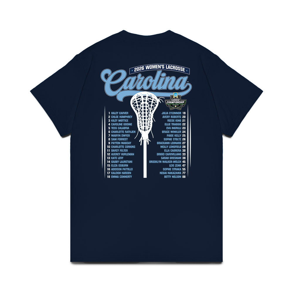 UNC - NCAA Women's Lacrosse : 2026 NCAA Championship Roster List Comfort Colors T-Shirt-1
