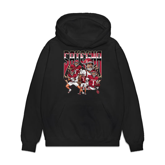 Oklahoma - NCAA Football : Isaiah Sategna III - Caricature Premium Hooded Sweatshirt-0