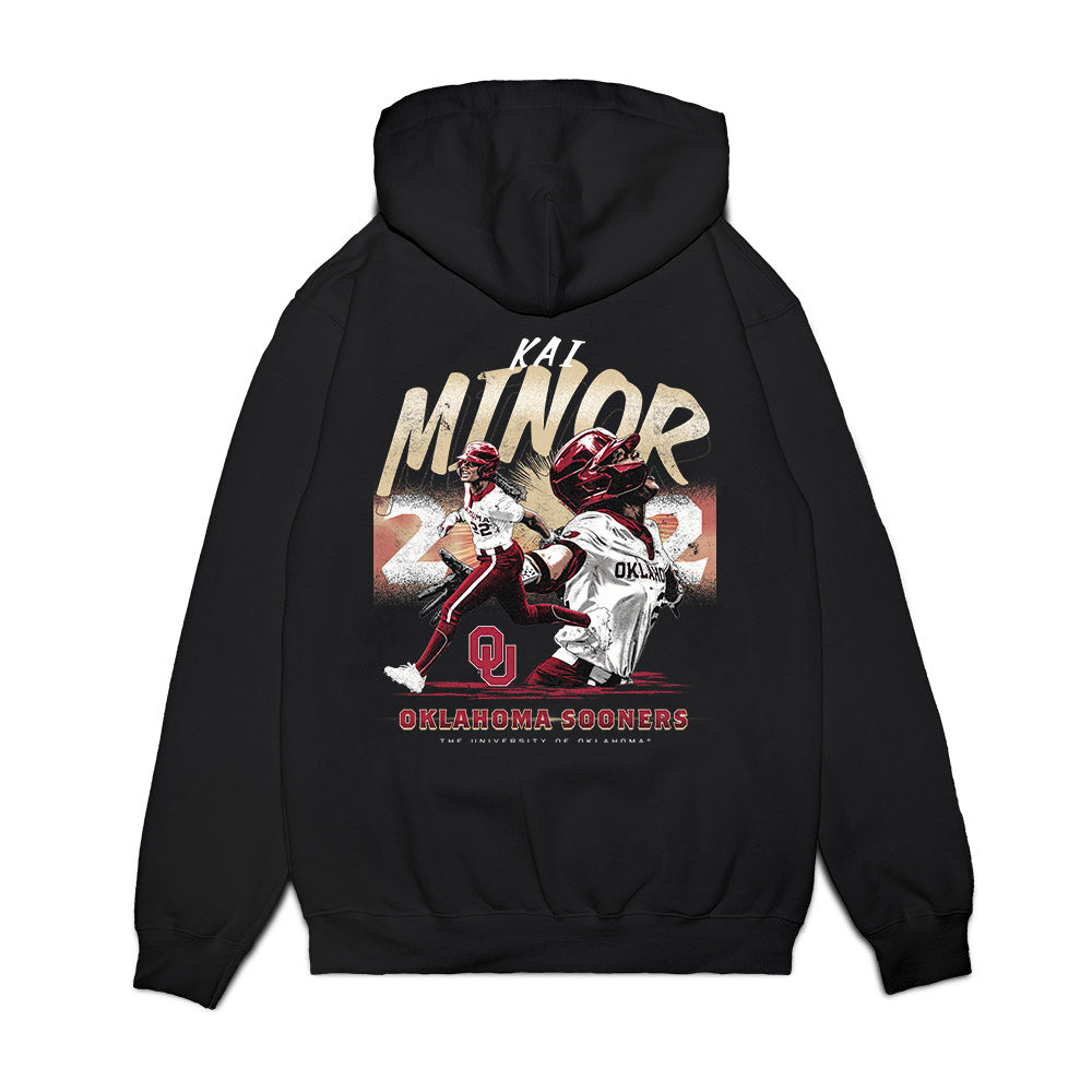 Oklahoma - NCAA Softball : Kai Minor - Conference Freshman of the Year Premium Hooded Sweatshirt-1