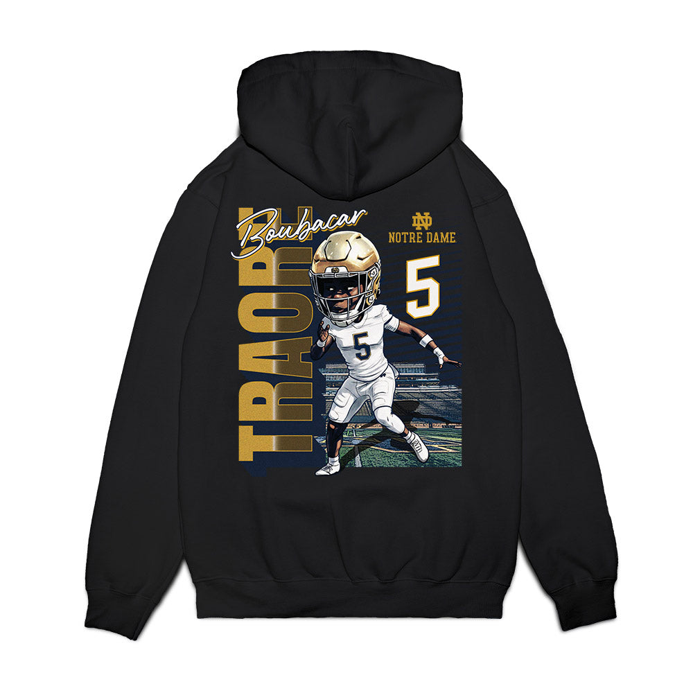 Notre Dame - NCAA Football : Boubacar Traore - Caricature Premium Hooded Sweatshirt-1