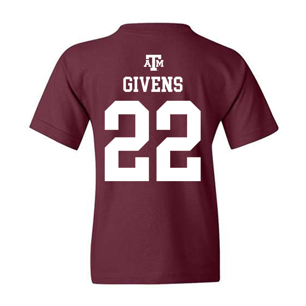 Texas A&M - NCAA Football : Tristian Givens - Maroon Out 2026 Youth T-Shirt-1