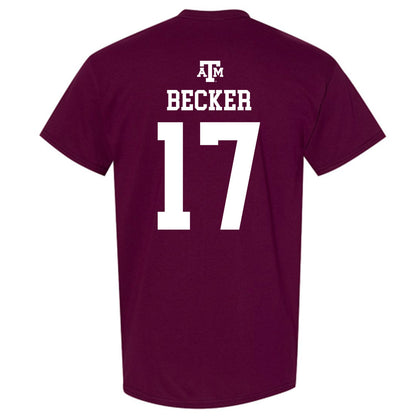 Texas A&M - NCAA Baseball : Zane Becker - Maroon Out 2026 T-Shirt-1