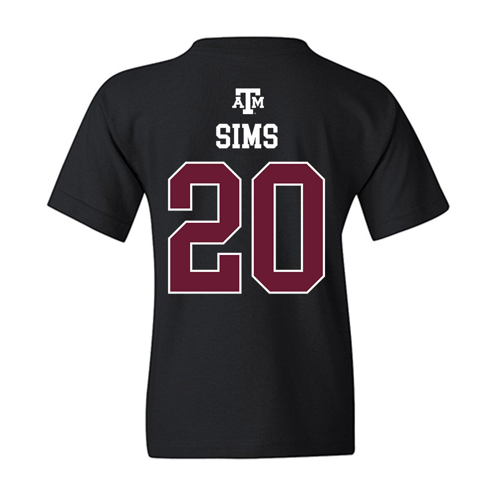 Texas A&M - NCAA Baseball : Aiden Sims - Black Out 2026 Youth T-Shirt-1