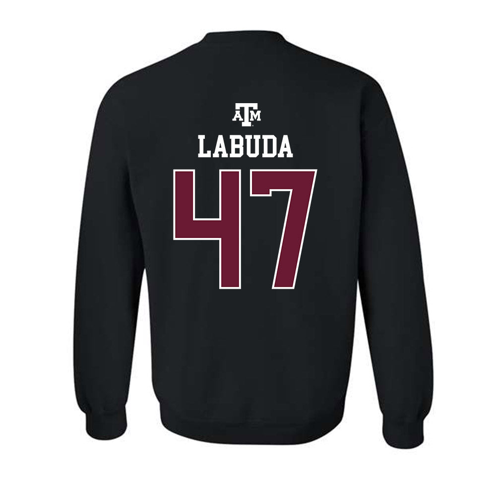 Texas A&M - NCAA Baseball : Blake Labuda - Black Out 2026 Crewneck Sweatshirt-1