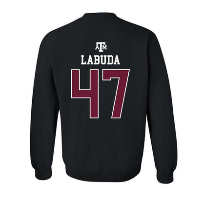 Texas A&M - NCAA Baseball : Blake Labuda - Black Out 2026 Crewneck Sweatshirt-1