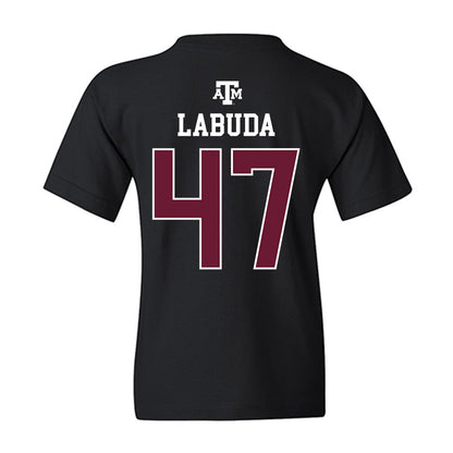 Texas A&M - NCAA Baseball : Blake Labuda - Black Out 2026 Youth T-Shirt-1