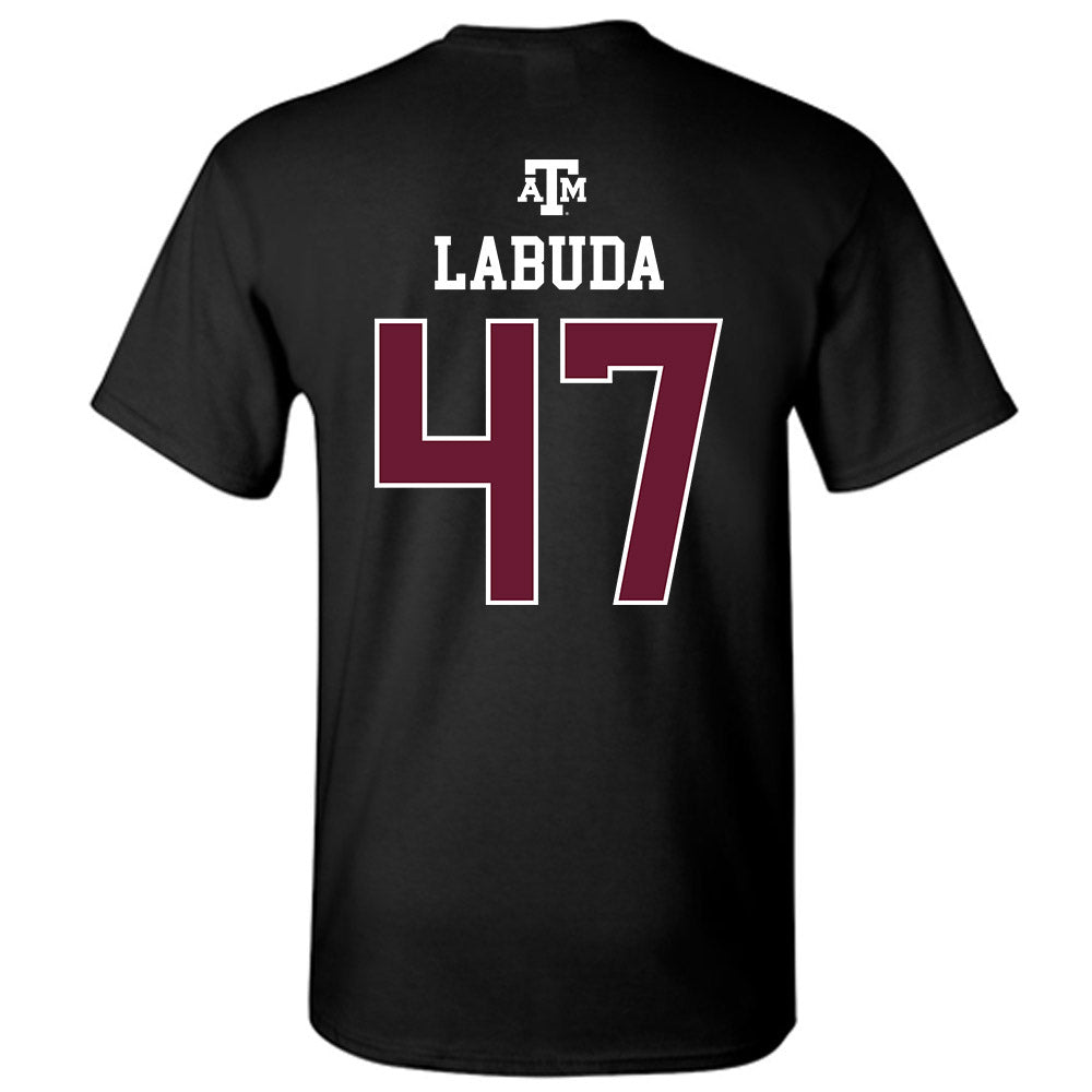 Texas A&M - NCAA Baseball : Blake Labuda - Black Out 2026 T-Shirt-1