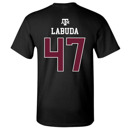Texas A&M - NCAA Baseball : Blake Labuda - Black Out 2026 T-Shirt-1