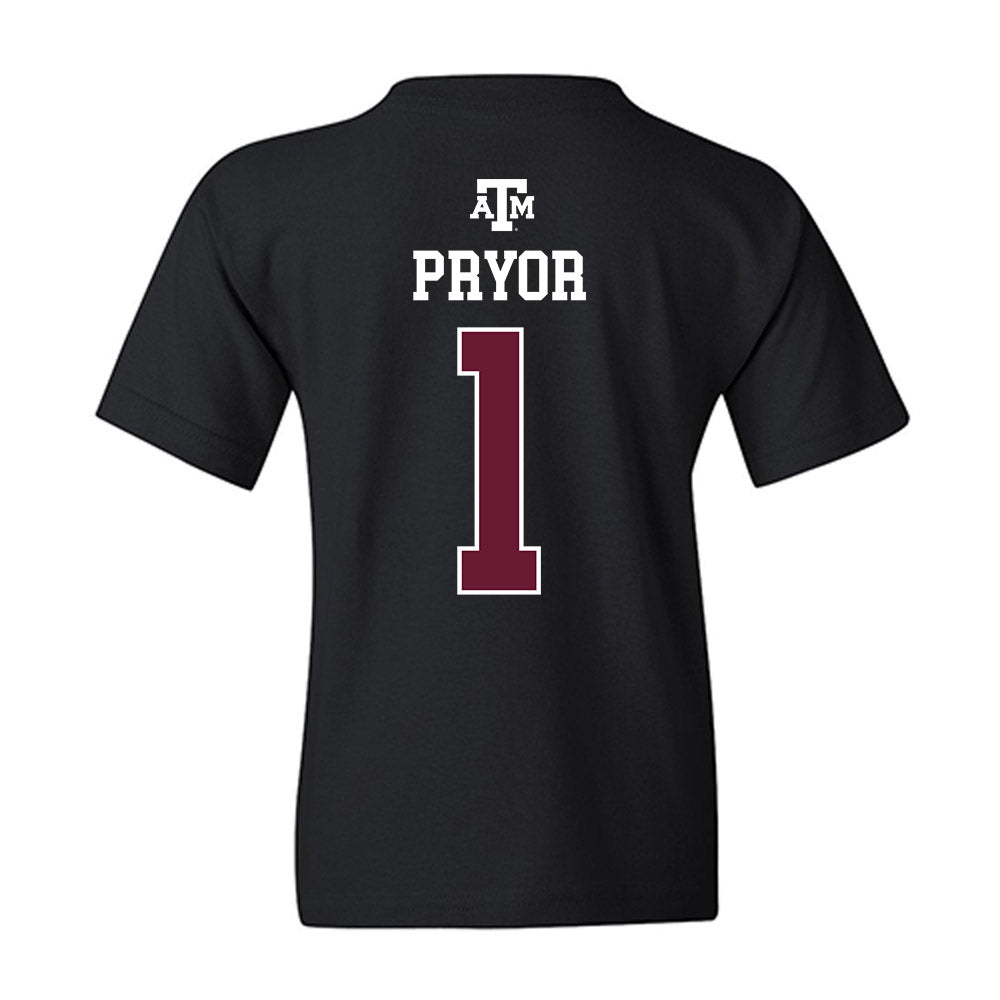 Texas A&M - NCAA Women's Basketball : Ny'Ceara Pryor - Black Out 2026 Youth T-Shirt-1