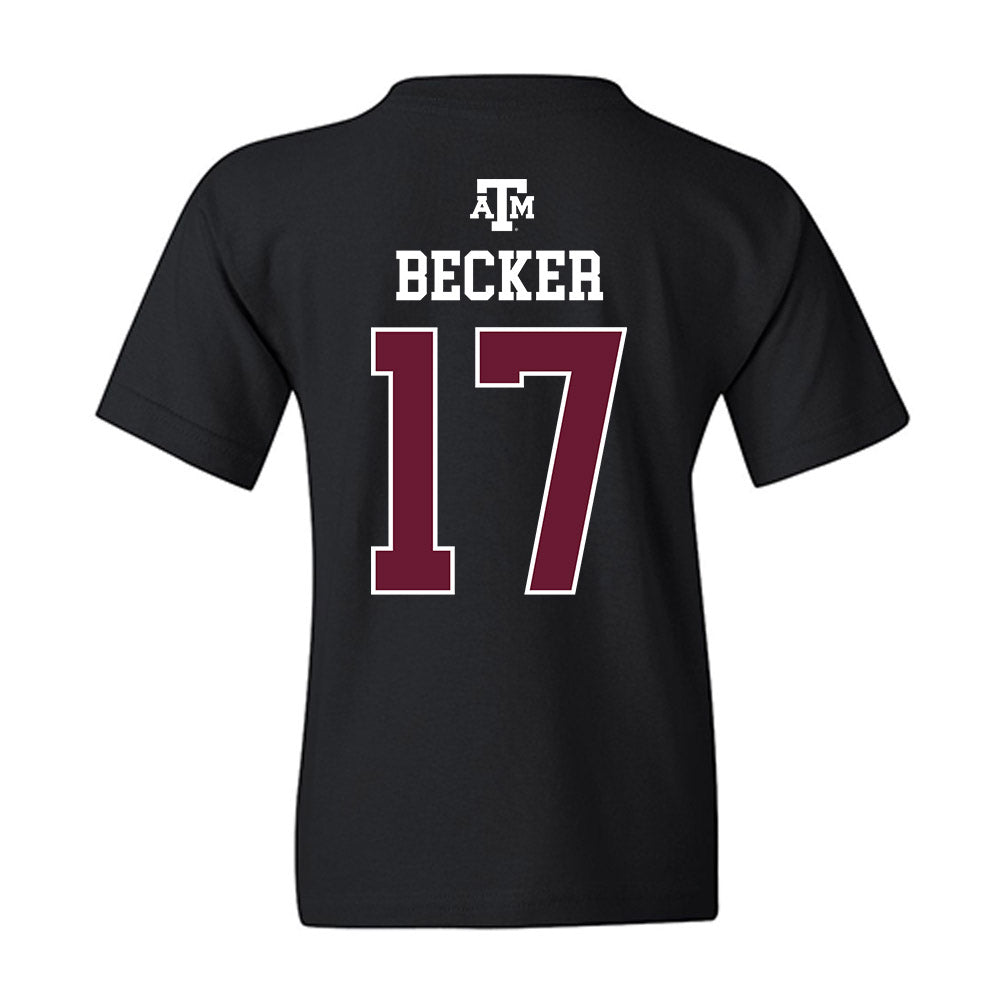 Texas A&M - NCAA Baseball : Zane Becker - Black Out 2026 Youth T-Shirt-1