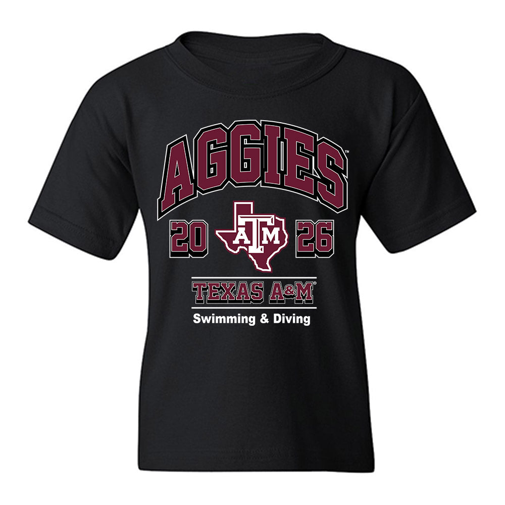 Texas A&M - NCAA Men's Swimming & Diving : Connor Foote - Black Out 2026 Youth T-Shirt-0