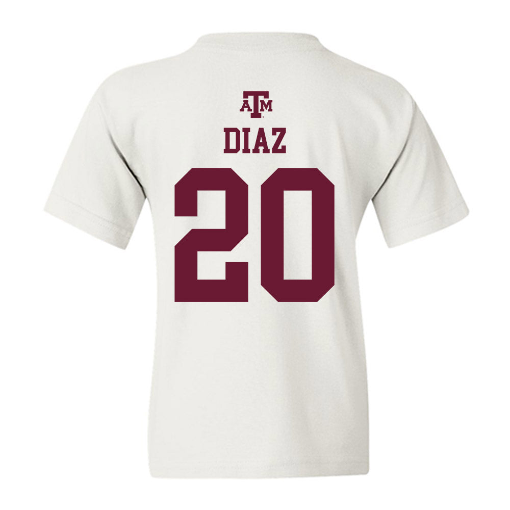 Texas A&M - NCAA Women's Soccer : Leah Diaz - White Out 2026 Youth T-Shirt-1