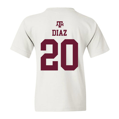 Texas A&M - NCAA Women's Soccer : Leah Diaz - White Out 2026 Youth T-Shirt-1
