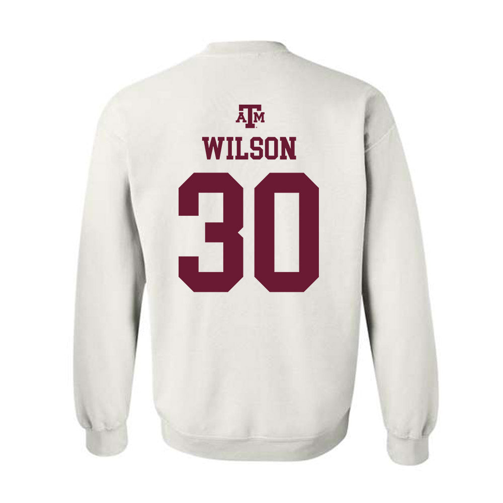 Texas A&M - NCAA Baseball : Kaiden Wilson - White Out 2026 Crewneck Sweatshirt-1