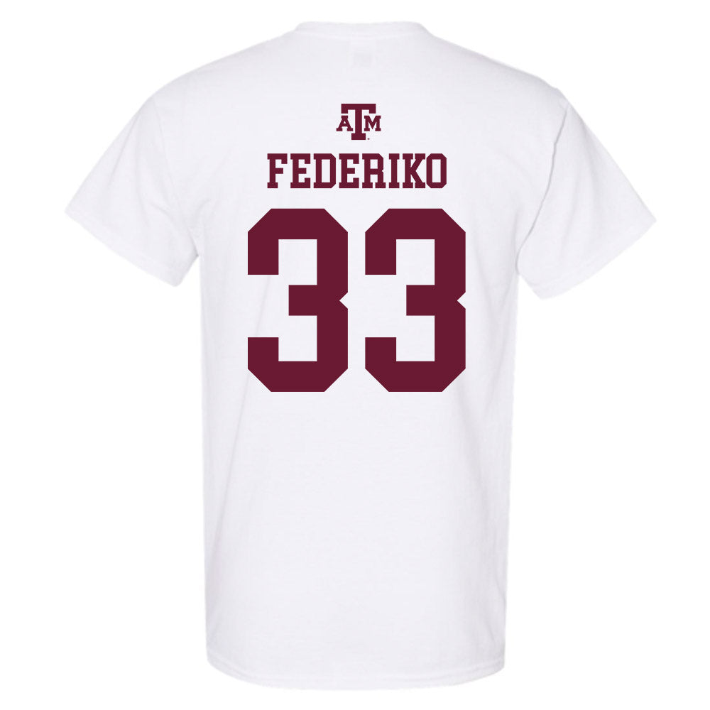Texas A&M - NCAA Men's Basketball : Federiko Federiko - White Out 2026 T-Shirt-1