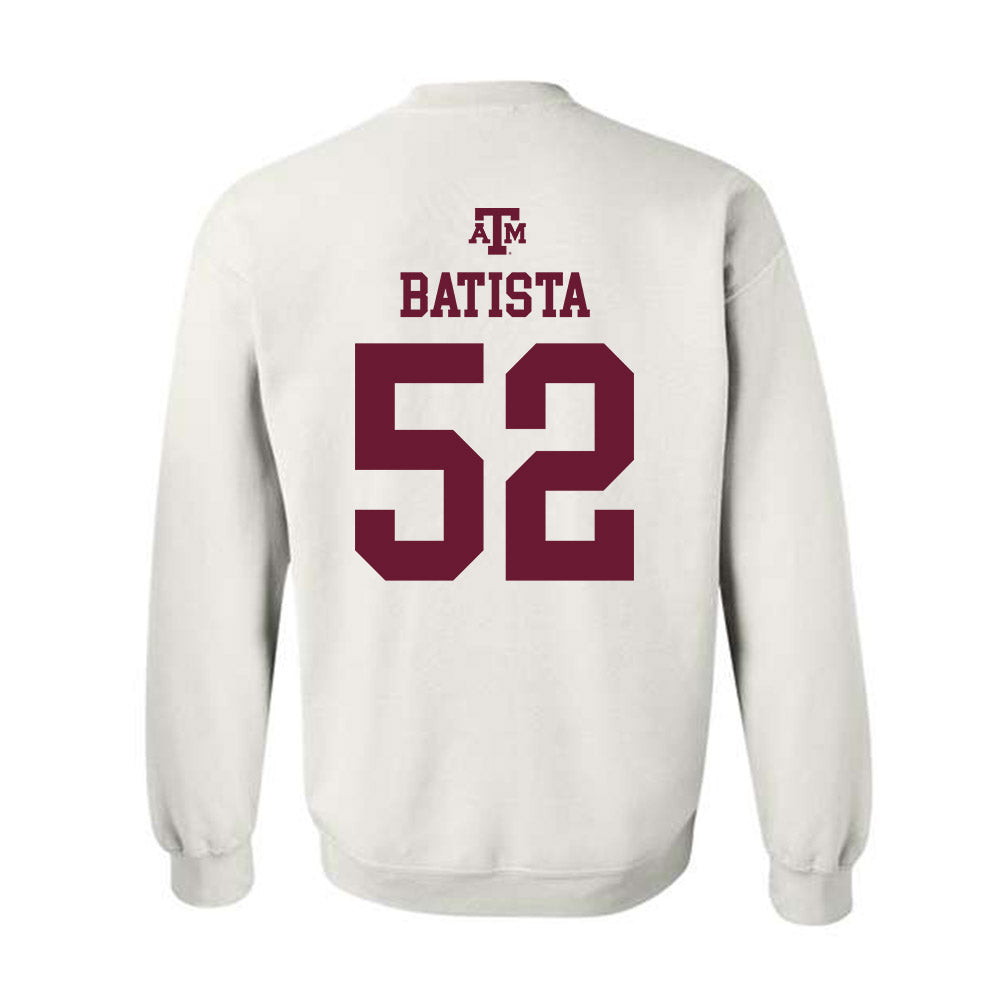 Texas A&M - NCAA Baseball : Elijah Batista - White Out 2026 Crewneck Sweatshirt-1