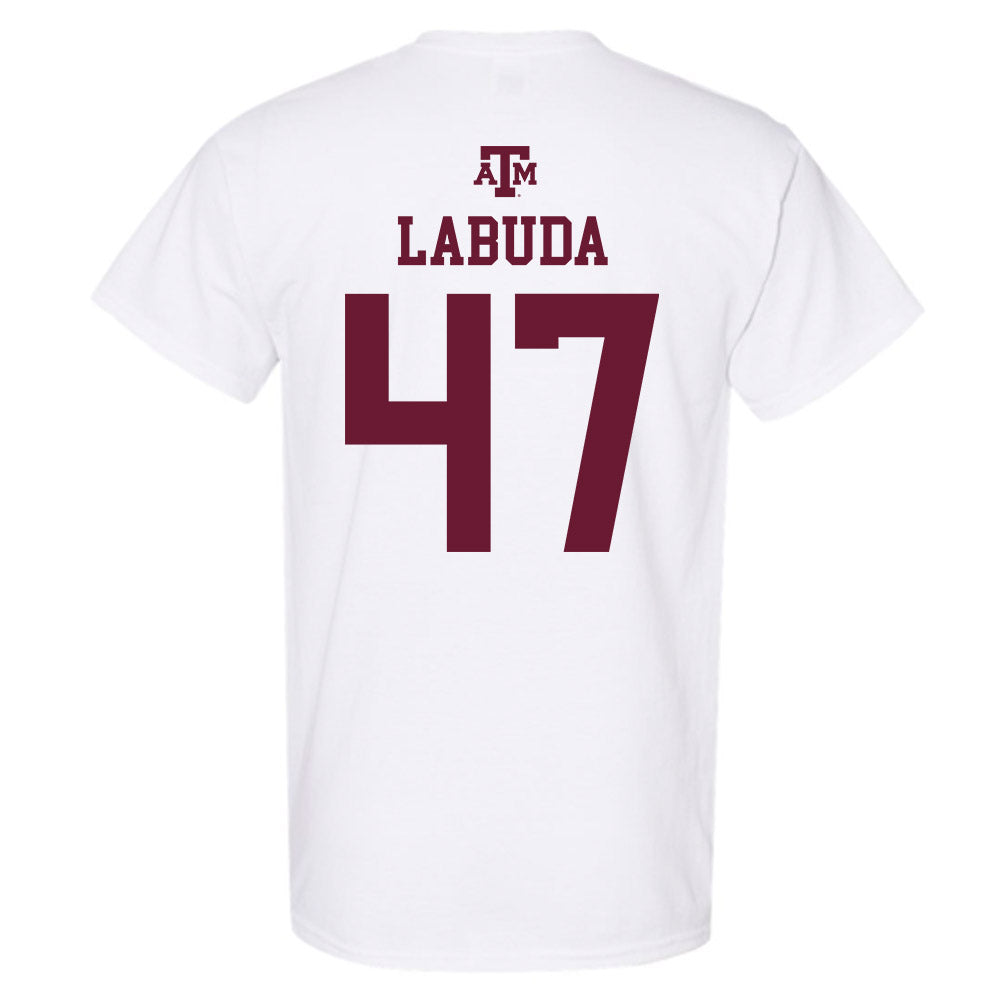 Texas A&M - NCAA Baseball : Blake Labuda - White Out 2026 T-Shirt-1