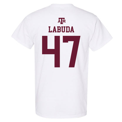 Texas A&M - NCAA Baseball : Blake Labuda - White Out 2026 T-Shirt-1