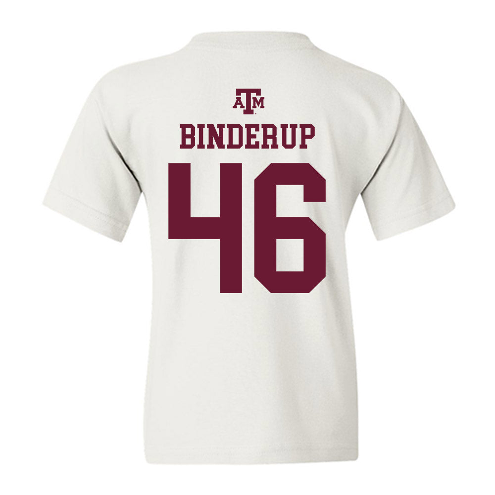 Texas A&M - NCAA Baseball : Blake Binderup - White Out 2026 Youth T-Shirt-1