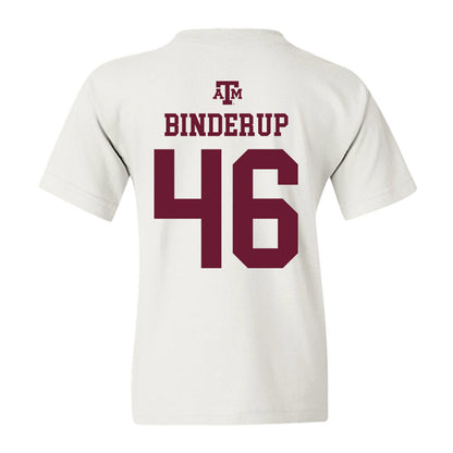 Texas A&M - NCAA Baseball : Blake Binderup - White Out 2026 Youth T-Shirt-1
