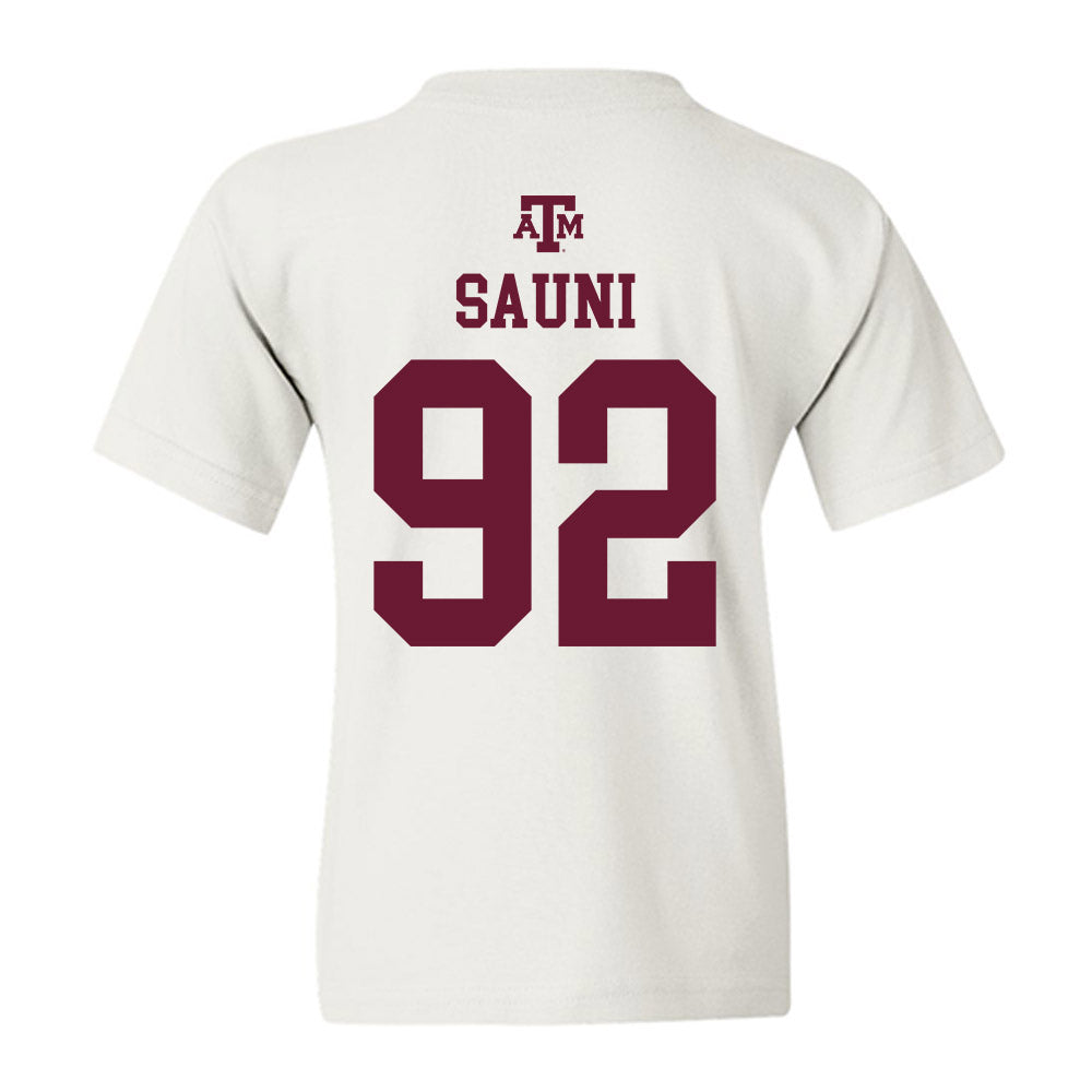 Texas A&M - NCAA Softball : Madison Sauni - White Out 2026 Youth T-Shirt-1