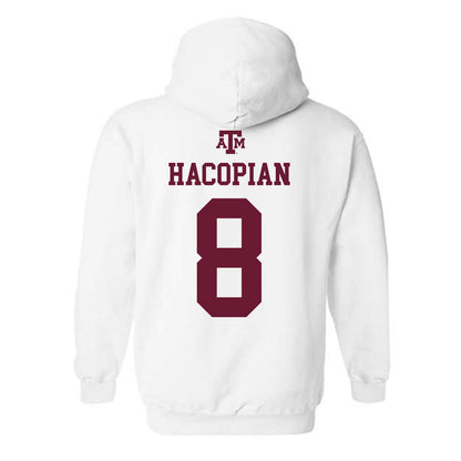 Texas A&M - NCAA Baseball : Christopher Hacopian - White Out 2026 Hooded Sweatshirt-1