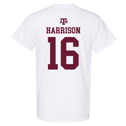 Texas A&M - NCAA Baseball : Bear Harrison - White Out 2026 T-Shirt-1