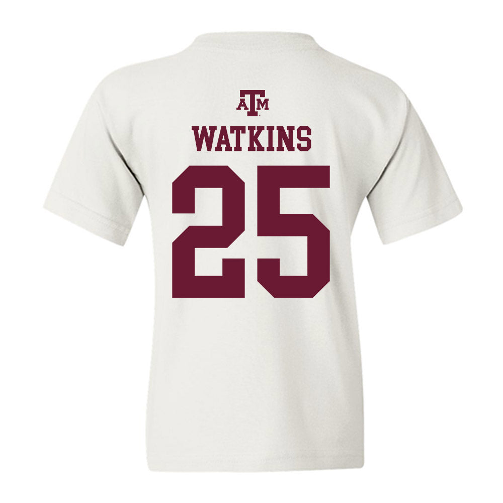 Texas A&M - NCAA Football : Tamarion Watkins - White Out 2026 Youth T-Shirt-1