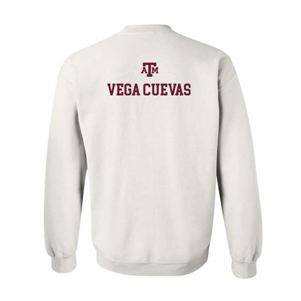 Texas A&M - NCAA Men's Swimming & Diving : Maximiliano Vega Cuevas - White Out 2026 Crewneck Sweatshirt-1
