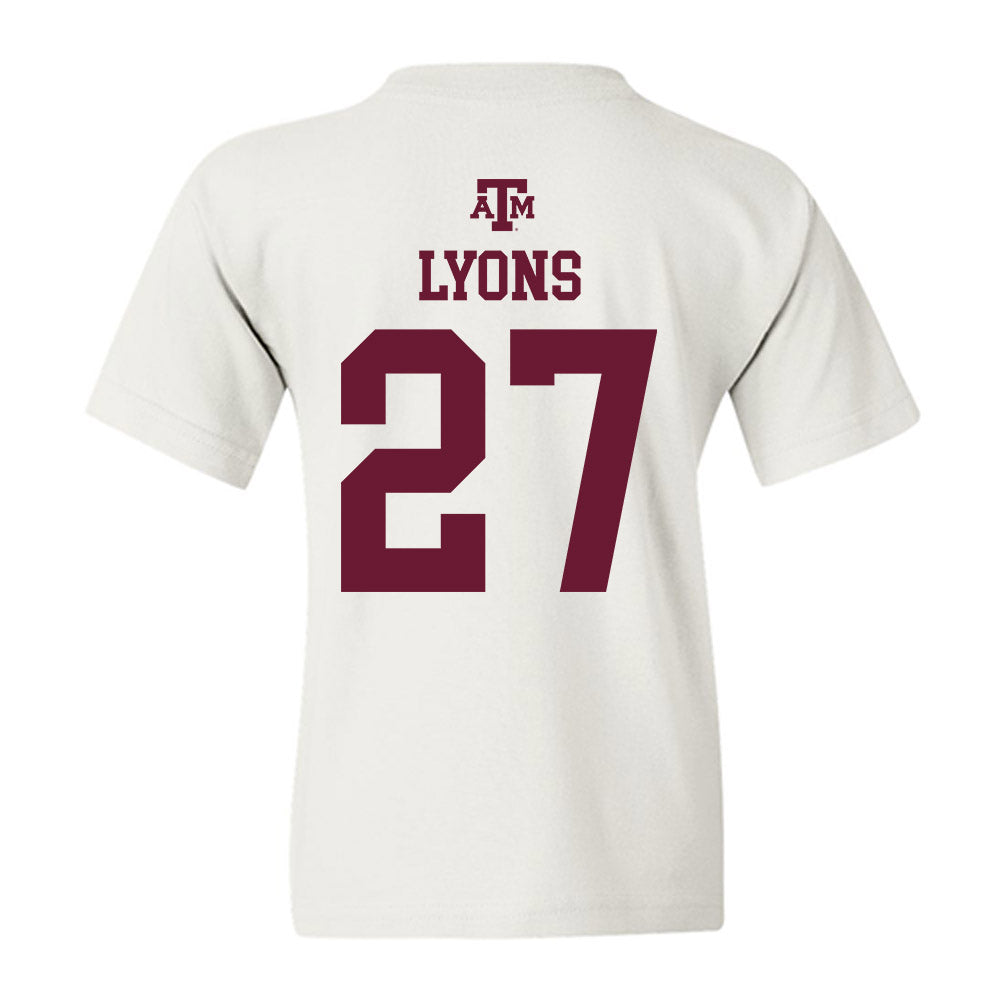 Texas A&M - NCAA Baseball : Gavin Lyons - White Out 2026 Youth T-Shirt-1