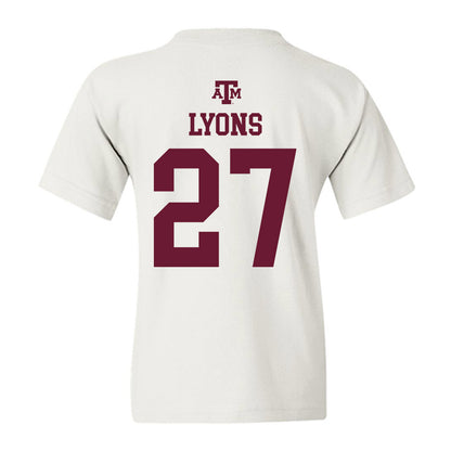 Texas A&M - NCAA Baseball : Gavin Lyons - White Out 2026 Youth T-Shirt-1