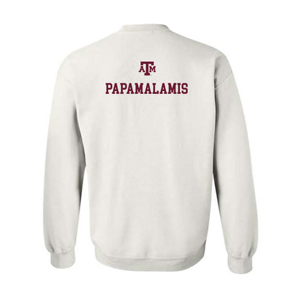 Texas A&M - NCAA Men's Tennis : Theo Papamalamis - White Out 2026 Crewneck Sweatshirt-1